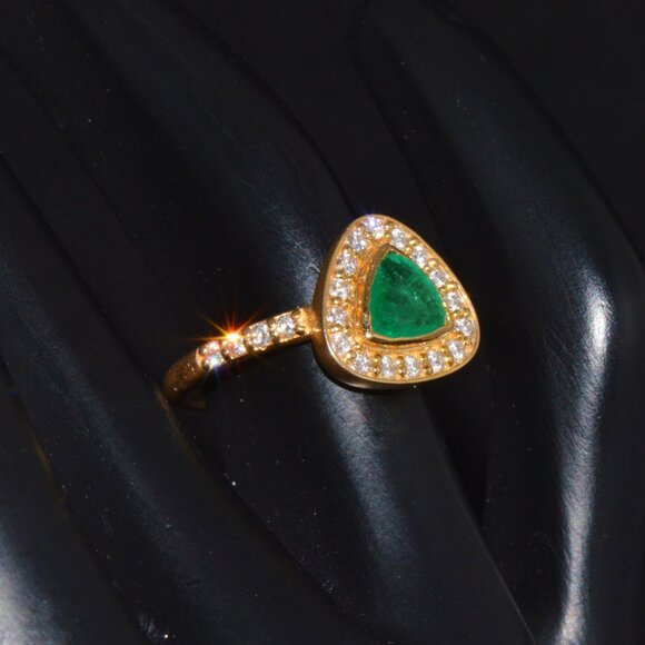 Certified Natural 1.25CTS VS F Diamond Colombian Emerald 18K Solid Gold Ring - Picture 1 of 10